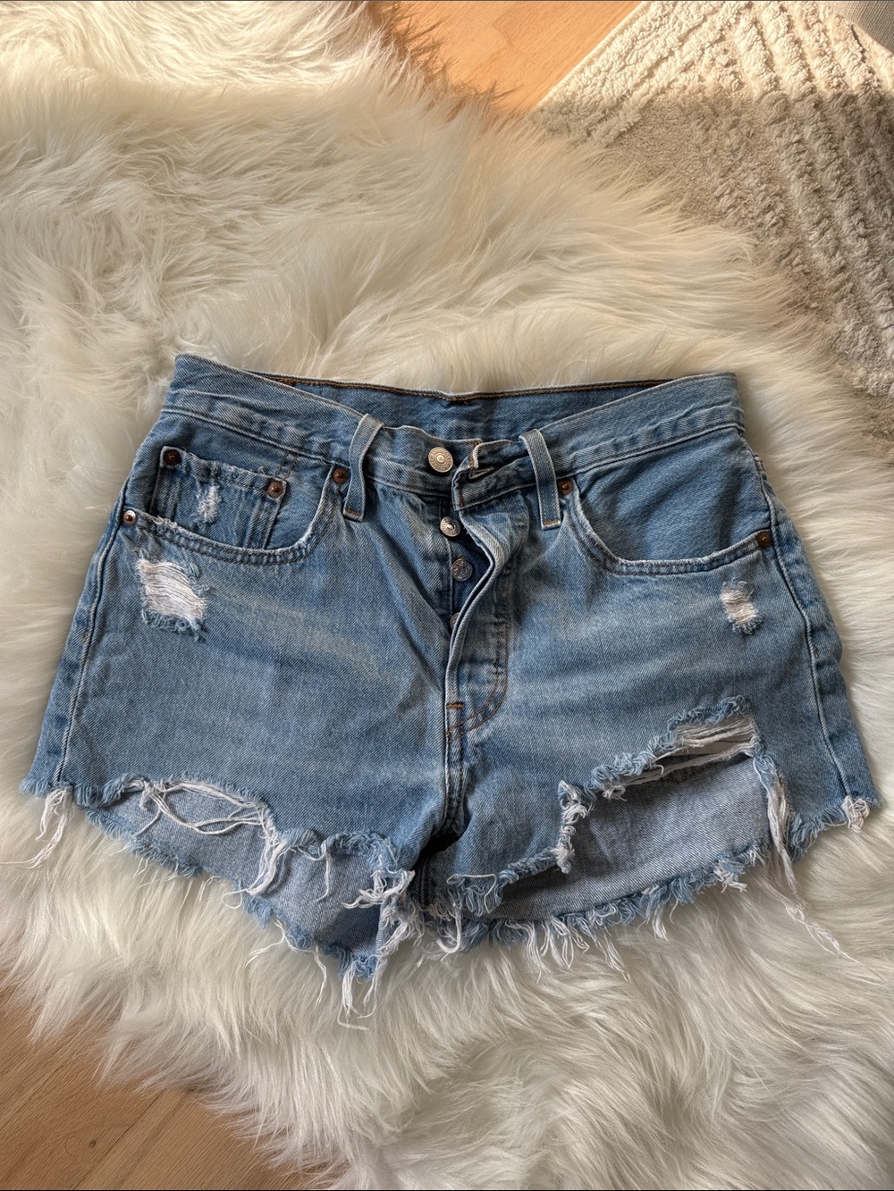 Levi's Light Blue Distressed Denim Cutoff Shorts